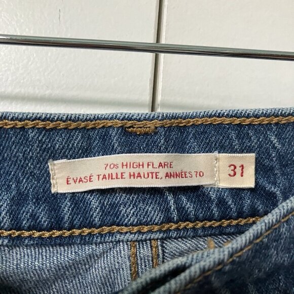 Levi’s 70's High Flare Jeans Womens 31 Blue Stretch Distressed Premium - Picture 4 of 11